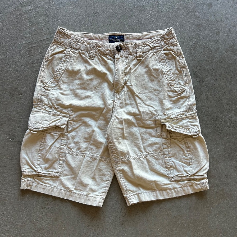 Vintage American Eagle Cargo Shorts Size 30 Cream Longboard Utility 11" Inseam